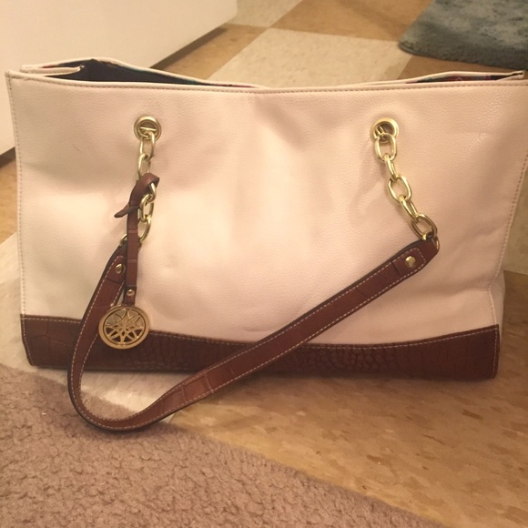 white and brown purse