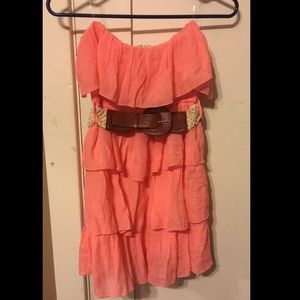 Strapless Coral Ruffled Dress