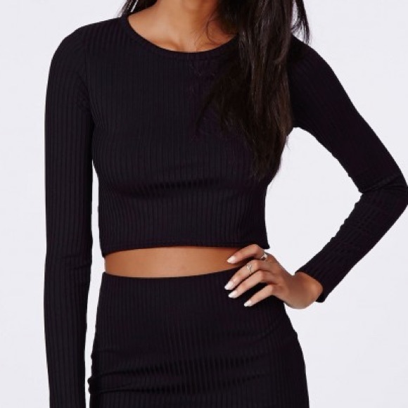 Missguided Jersey Ribbed Long Sleeve Crop Top