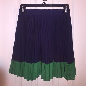 Pleated Colorblock Skirt - Navy and Green