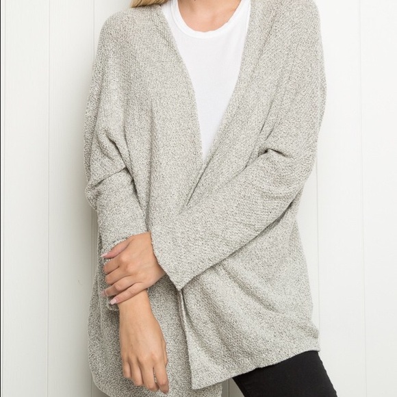 Long navy and white speckled sweater