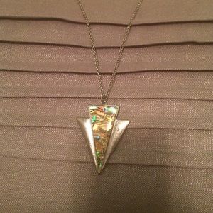 Long chevron iridescent  silver necklace