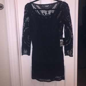 NWT Express Black Dress w/ Sheer Sleeves & Embrdry