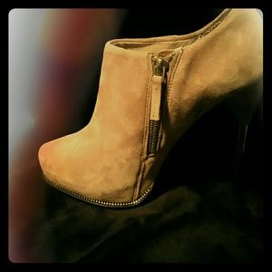 ZARA Genuine Suede Bootie with Gold Heel- Haute!!