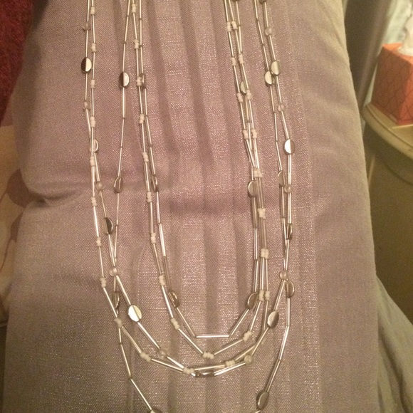 5 row long beaded necklace