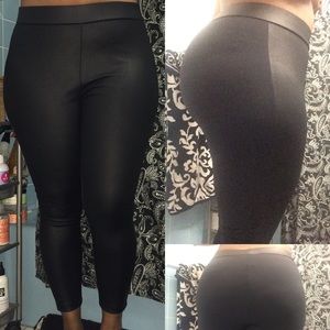 Black Leggings: Faux leather front|Cotton back
