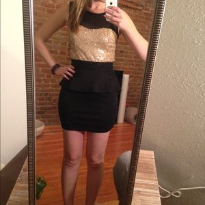 Black & Gold Sequined Peplum