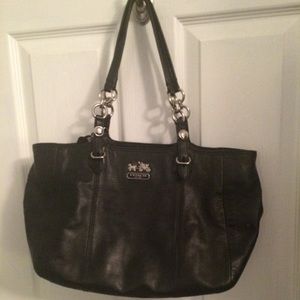 Coach Authentic Leather Black Tote Shoulder Silver