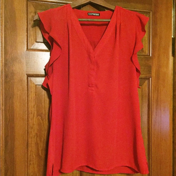 Red flutter sleeve v neck top