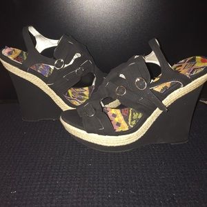 Comfy black wedges - worn once!