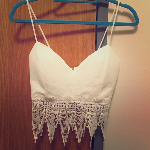 White Lace Crocheted Tank Crop Top - Picture 1 of 2