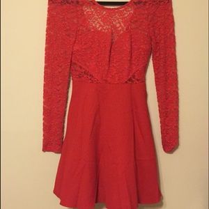 Red lace dress with sweetheart neck line