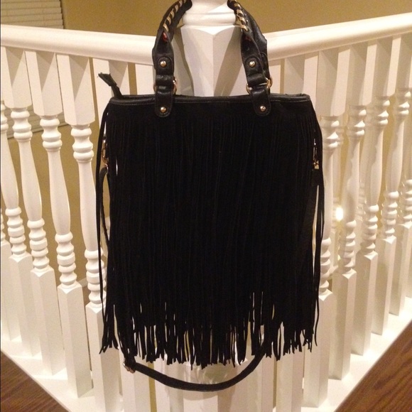 Boutique Handbags - Black Fringe Totebag