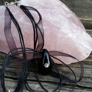 Glass teardrop Pendant Opal encased Necklace incl.