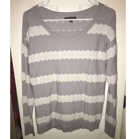 striped lace pullover sweater