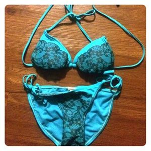 Turquoise and lace bikini