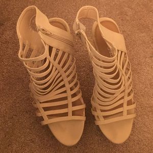 Caged style nude wedges