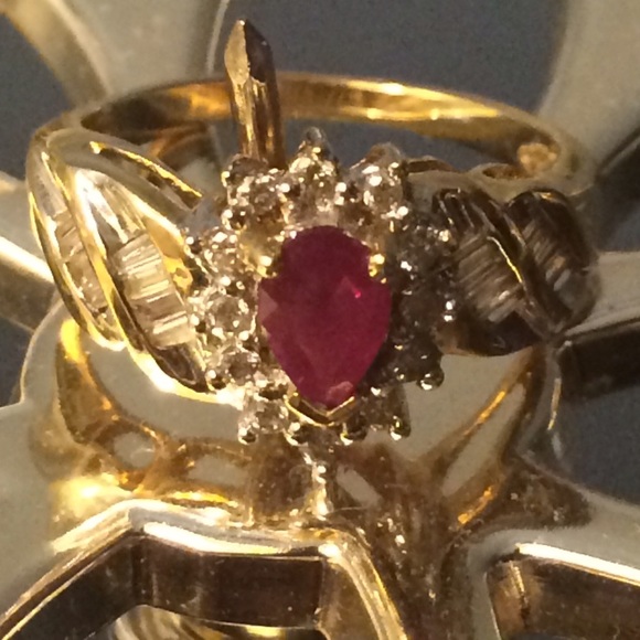 Ruby 10k Solid Baguette Gold Ring Diamond