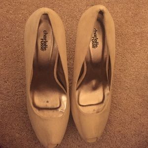 Worn once nude platform peep toe pumps