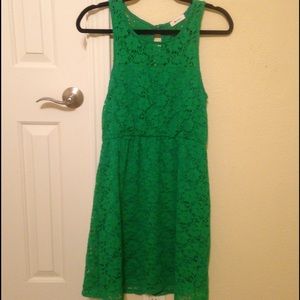 Bright green waisted lace dress