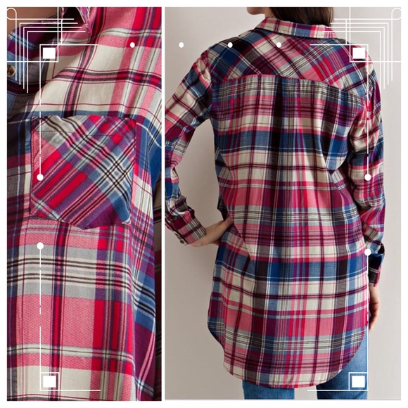 🌺HP 1/1/16🌺PLAID BUTTON DOWN HIGH LOW SHIRT - Picture 2 of 2