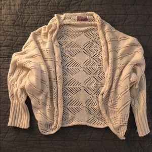 Cropped cream crochet batwing sweater cardigan