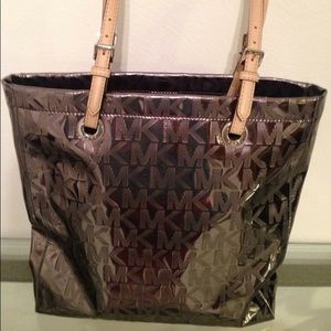 MK metallic silver Jet Set Tote