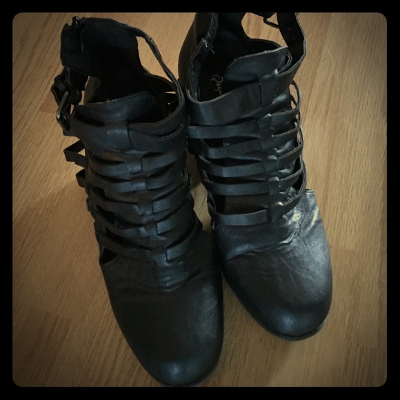 Strappy black booties