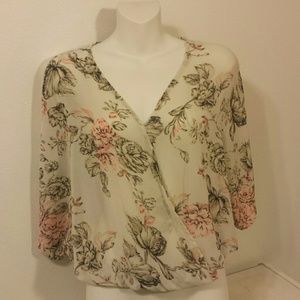 Poetry floral 3/4 sleeve cropped top.