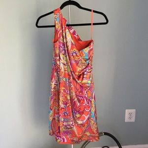 Ralph Lauren Paisley Print Silk One Shoulder Dress