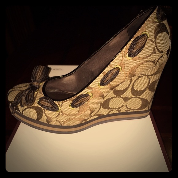 Price just lowered!!!! Authentic Coach Wedge Heels - Picture 1 of 4