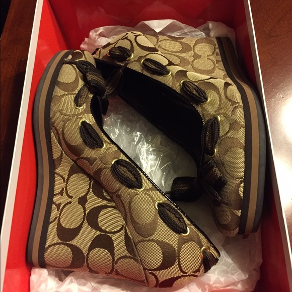 Price just lowered!!!! Authentic Coach Wedge Heels - Picture 2 of 4