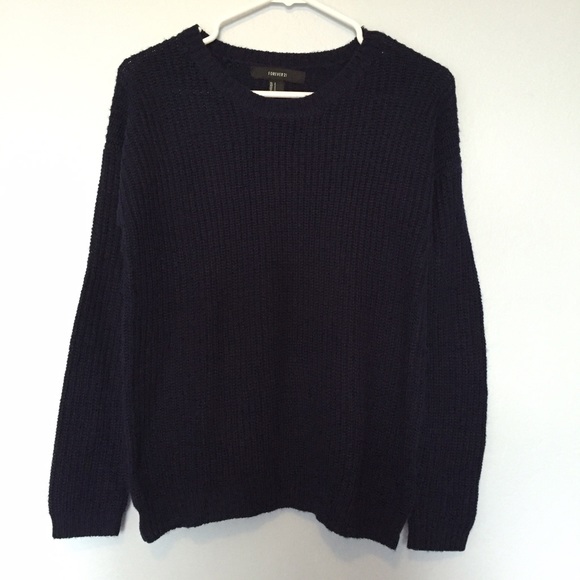 🌟Sold on Merc🌟 F21 Navy Blue Waffle Knit Sweater - Picture 1 of 2