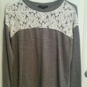 Forever 21 Gray & Lace Long Sleeve