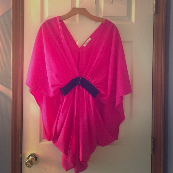 Pink chiffon top with black belt