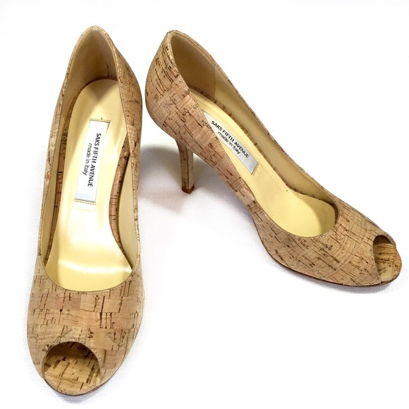 Saks Fifth Avenue Shoes - Saks Fifth Avenue Cork Peep Toe Pumps
