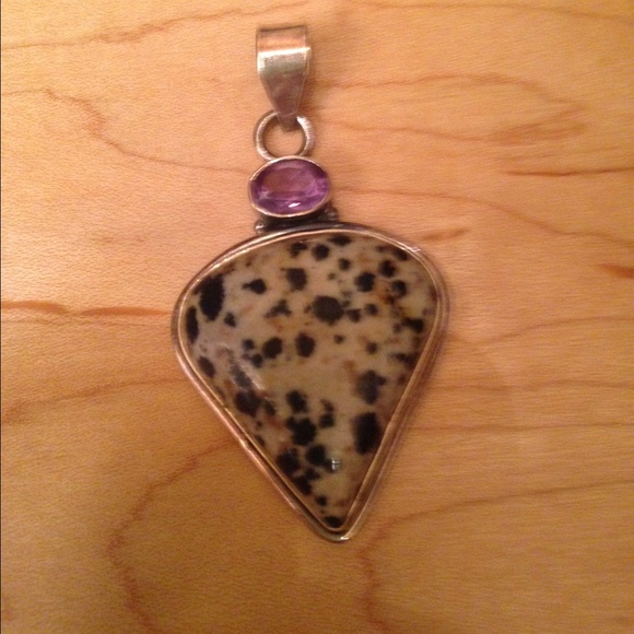 Pure sterling Jasper and amethyst pendant
