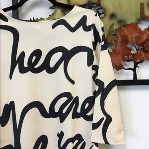 NWOT Cream & black letter shift dress