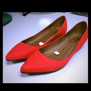 Red suede-like flats