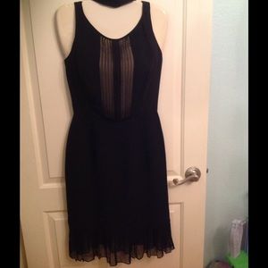 Tuxedo style black cocktail dress w/ sheer inset