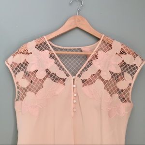 Pale Pink Silk Blouse with Open Lattice work.