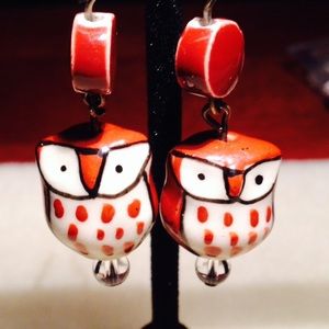 Glass owl dangle earrings