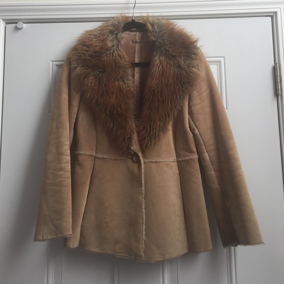 Guess leather/suede coat with faux fur collar