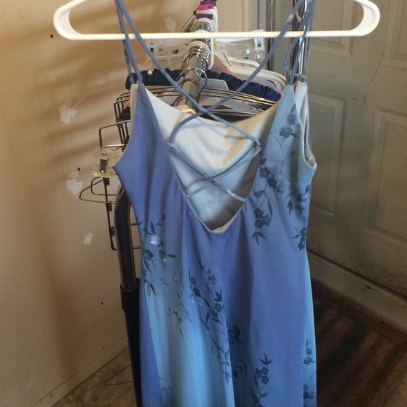 Ombré Blue Flower Accented Floor Length Gown - Picture 2 of 3