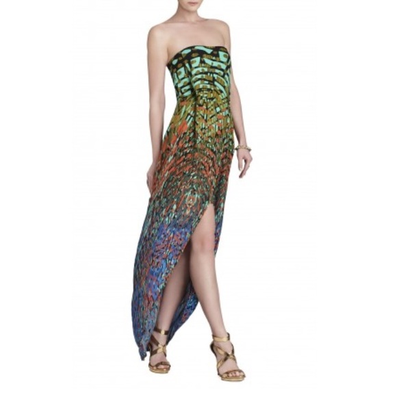 BCBG MAXAZRIA JESSE MAXI DRAPED STRAPLESS DRESS.