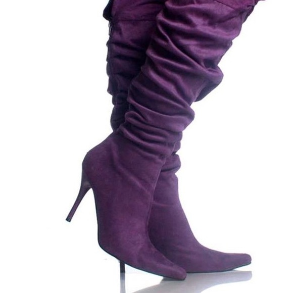Purple Over The Knew Suede Boots 😈