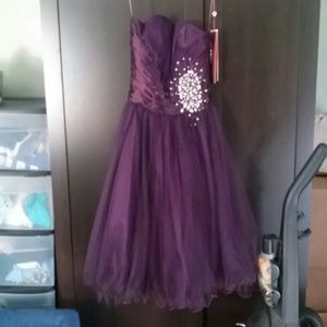 Purple Strapless Jeweled Dress