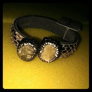 Genuine stone & snake skin style cuff