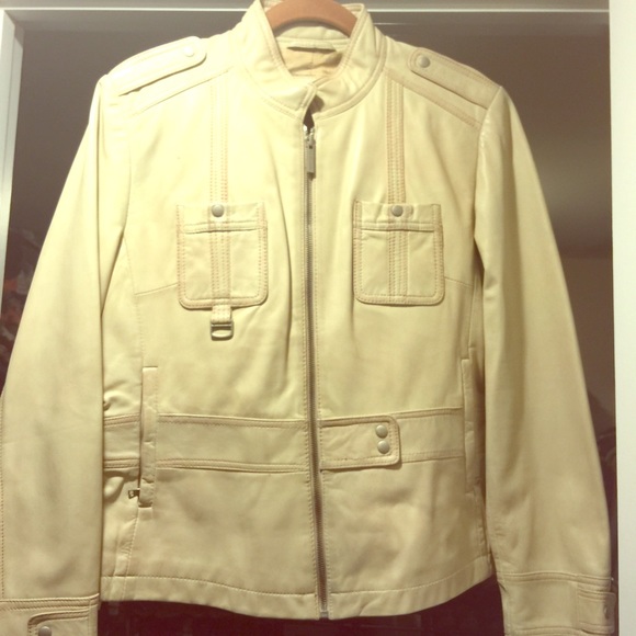 Cream Kenneth Cole Leather Jacket