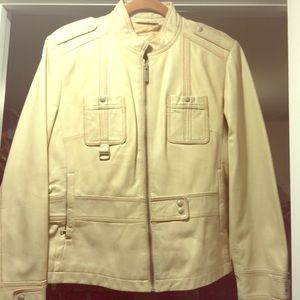 Cream Kenneth Cole Leather Jacket